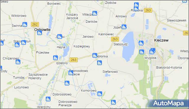 mapa Jabłonka gmina Kleczew, Jabłonka gmina Kleczew na mapie Targeo