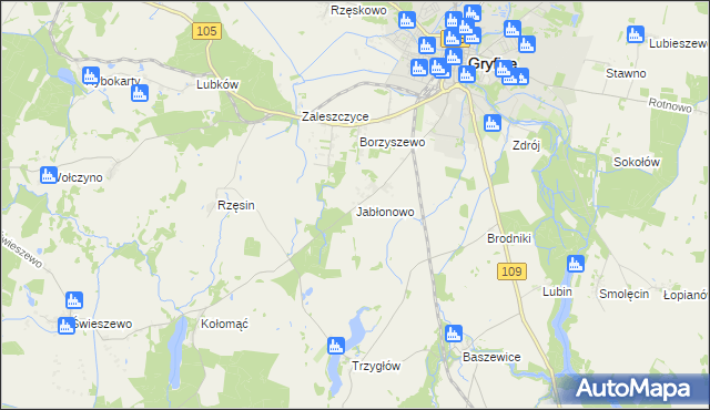 mapa Jabłonowo gmina Gryfice, Jabłonowo gmina Gryfice na mapie Targeo