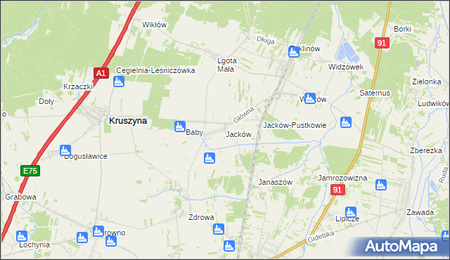 mapa Jacków gmina Kruszyna, Jacków gmina Kruszyna na mapie Targeo