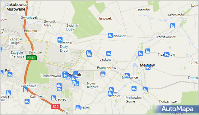 mapa Jacków gmina Mełgiew, Jacków gmina Mełgiew na mapie Targeo