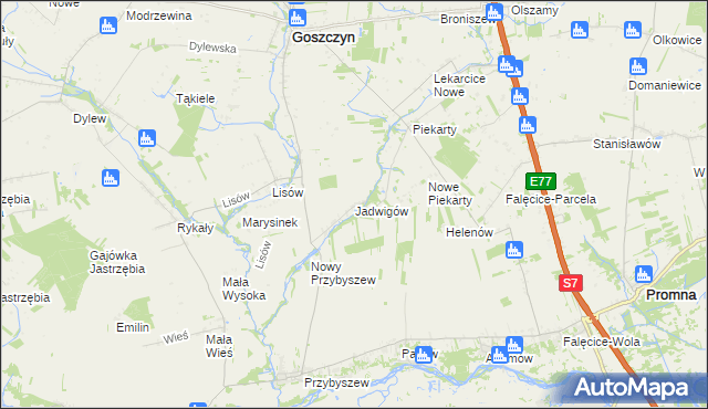 mapa Jadwigów gmina Promna, Jadwigów gmina Promna na mapie Targeo