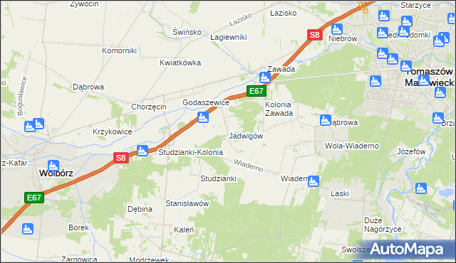 mapa Jadwigów gmina Tomaszów Mazowiecki, Jadwigów gmina Tomaszów Mazowiecki na mapie Targeo