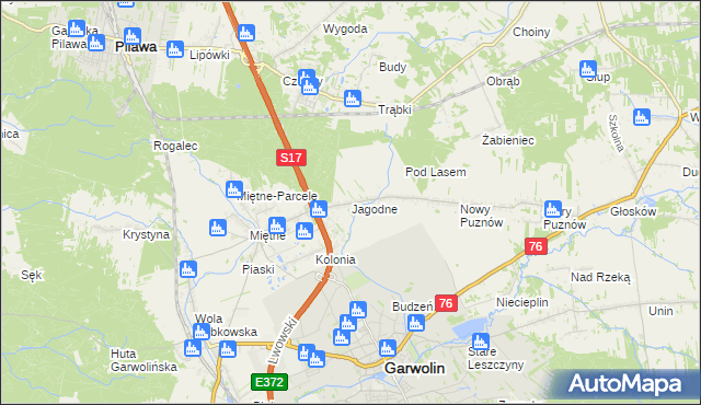 mapa Jagodne gmina Garwolin, Jagodne gmina Garwolin na mapie Targeo