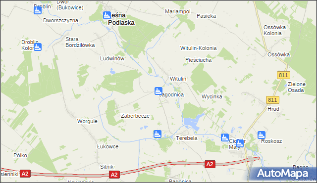 mapa Jagodnica gmina Leśna Podlaska, Jagodnica gmina Leśna Podlaska na mapie Targeo