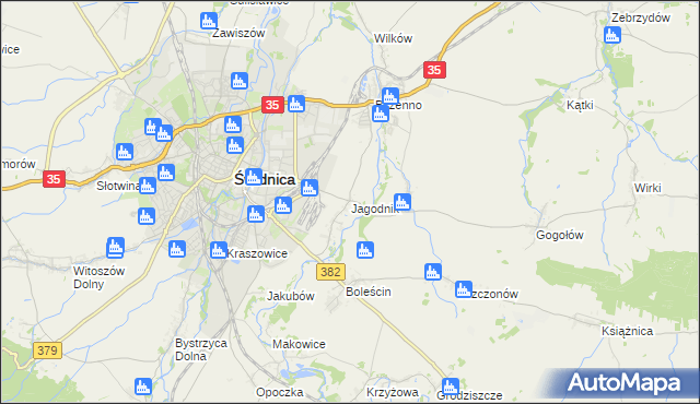 mapa Jagodnik gmina Świdnica, Jagodnik gmina Świdnica na mapie Targeo