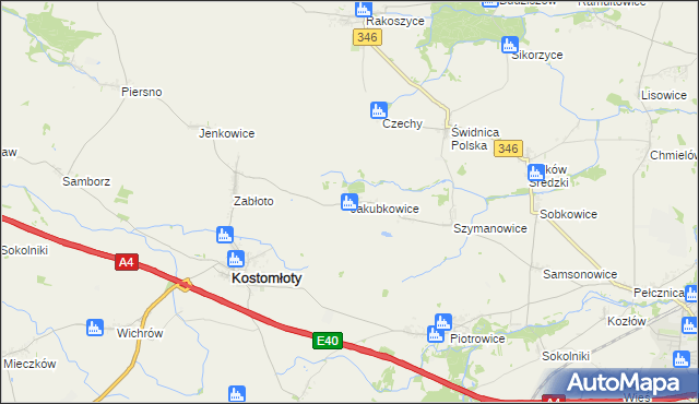 mapa Jakubkowice, Jakubkowice na mapie Targeo