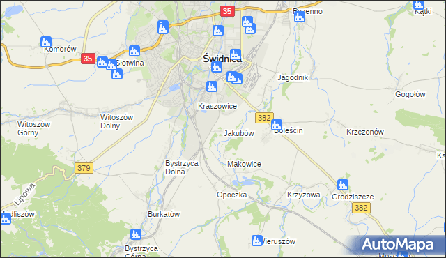 mapa Jakubów gmina Świdnica, Jakubów gmina Świdnica na mapie Targeo