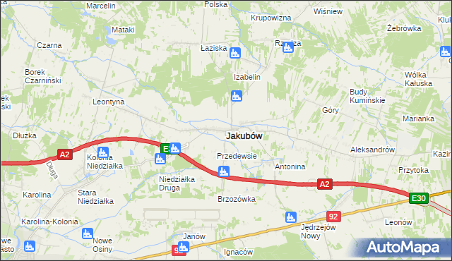 mapa Jakubów powiat miński, Jakubów powiat miński na mapie Targeo