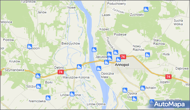mapa Jakubowice gmina Annopol, Jakubowice gmina Annopol na mapie Targeo