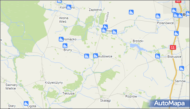 mapa Jakubowice gmina Byczyna, Jakubowice gmina Byczyna na mapie Targeo