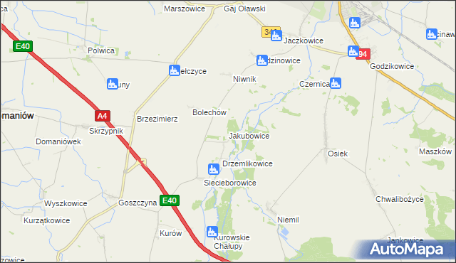 mapa Jakubowice gmina Oława, Jakubowice gmina Oława na mapie Targeo