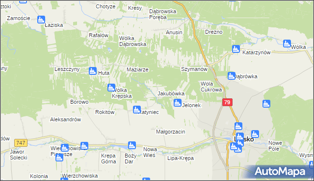 mapa Jakubówka gmina Lipsko, Jakubówka gmina Lipsko na mapie Targeo