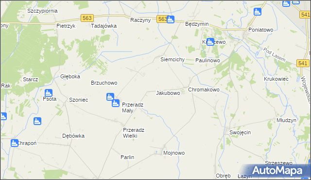 mapa Jakubowo gmina Lutocin, Jakubowo gmina Lutocin na mapie Targeo
