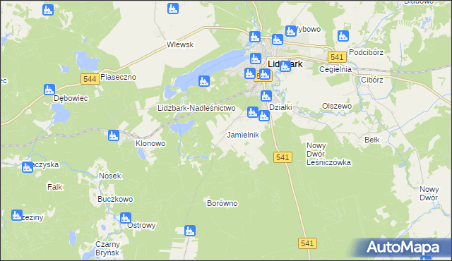 mapa Jamielnik gmina Lidzbark, Jamielnik gmina Lidzbark na mapie Targeo