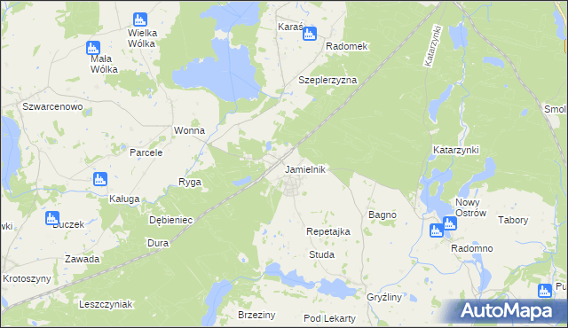 mapa Jamielnik gmina Nowe Miasto Lubawskie, Jamielnik gmina Nowe Miasto Lubawskie na mapie Targeo