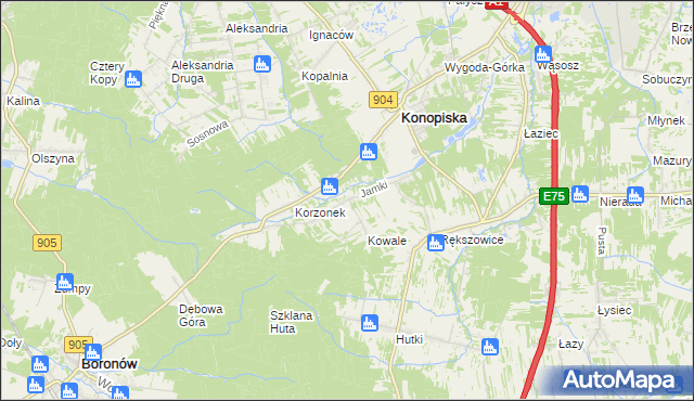 mapa Jamki gmina Konopiska, Jamki gmina Konopiska na mapie Targeo