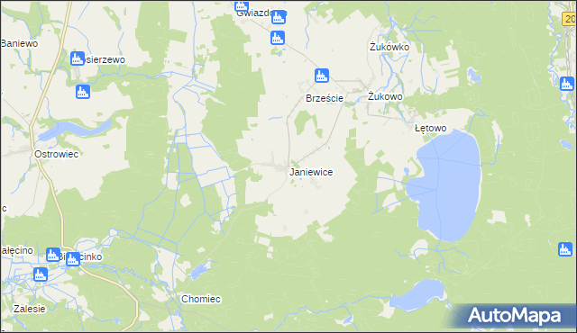 mapa Janiewice, Janiewice na mapie Targeo