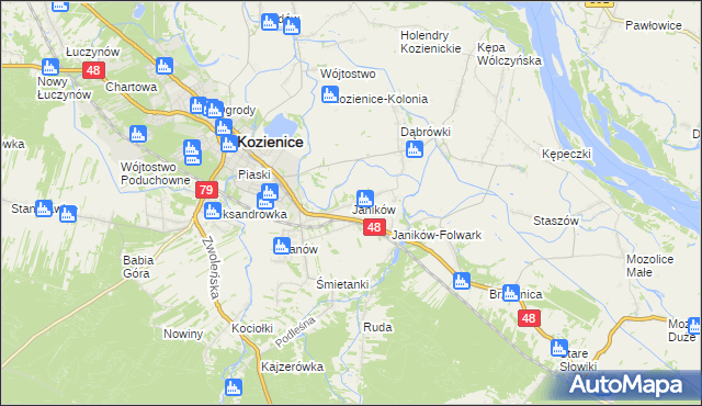 mapa Janików gmina Kozienice, Janików gmina Kozienice na mapie Targeo