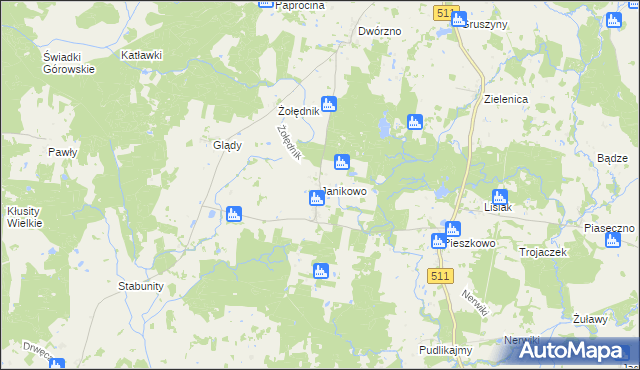 mapa Janikowo gmina Górowo Iławeckie, Janikowo gmina Górowo Iławeckie na mapie Targeo