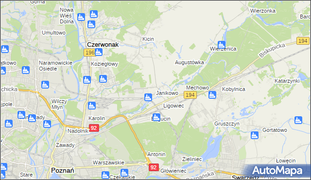 mapa Janikowo gmina Swarzędz, Janikowo gmina Swarzędz na mapie Targeo