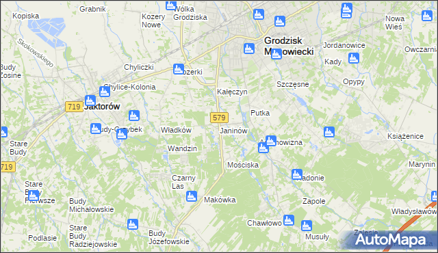 mapa Janinów gmina Grodzisk Mazowiecki, Janinów gmina Grodzisk Mazowiecki na mapie Targeo