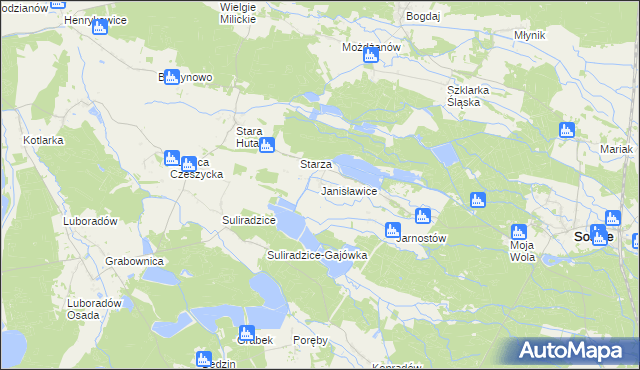 mapa Janisławice gmina Sośnie, Janisławice gmina Sośnie na mapie Targeo