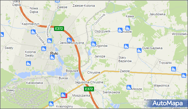 mapa Janisze gmina Ryki, Janisze gmina Ryki na mapie Targeo