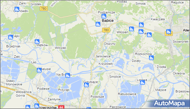 mapa Jankowice gmina Babice, Jankowice gmina Babice na mapie Targeo