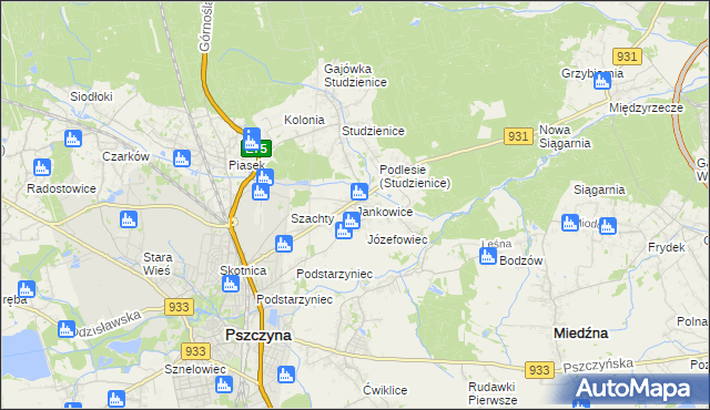 mapa Jankowice gmina Pszczyna, Jankowice gmina Pszczyna na mapie Targeo