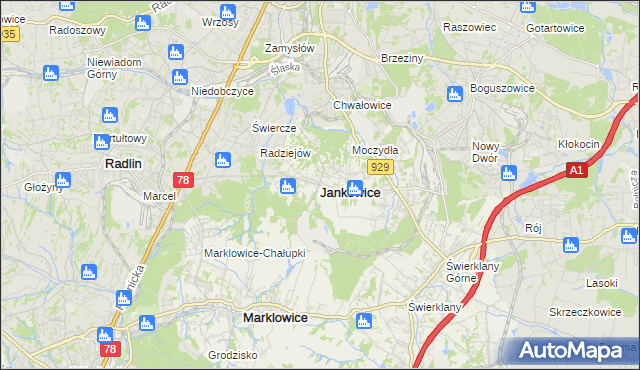 mapa Jankowice gmina Świerklany, Jankowice gmina Świerklany na mapie Targeo