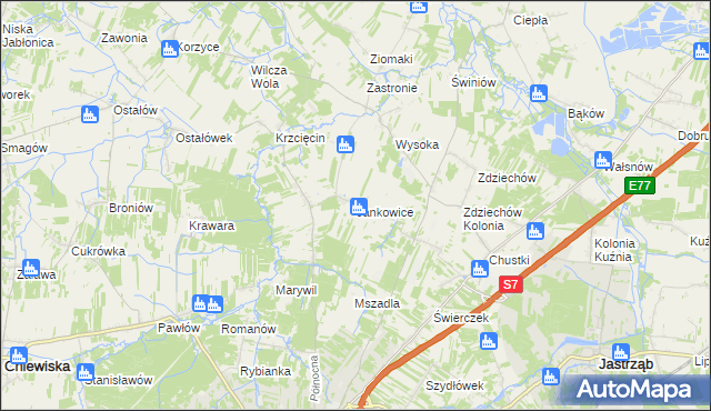 mapa Jankowice gmina Szydłowiec, Jankowice gmina Szydłowiec na mapie Targeo