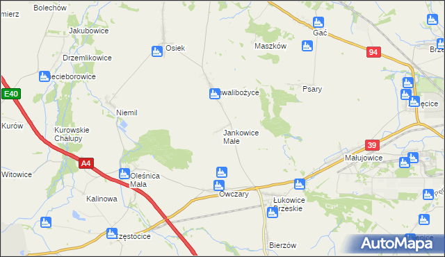 mapa Jankowice Małe, Jankowice Małe na mapie Targeo