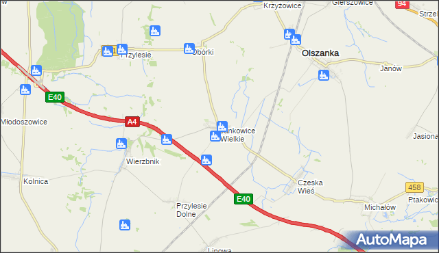 mapa Jankowice Wielkie, Jankowice Wielkie na mapie Targeo