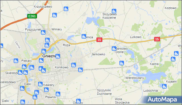 mapa Jankówko gmina Gniezno, Jankówko gmina Gniezno na mapie Targeo