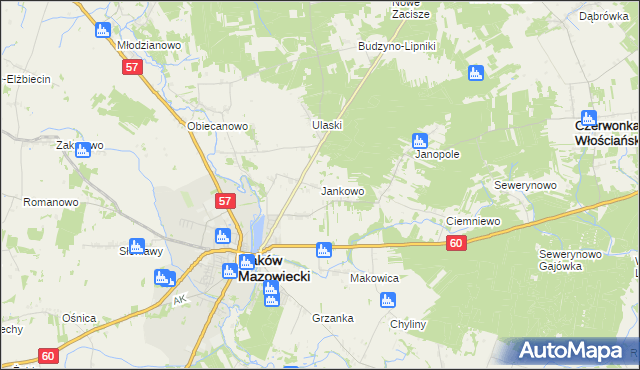 mapa Jankowo gmina Czerwonka, Jankowo gmina Czerwonka na mapie Targeo