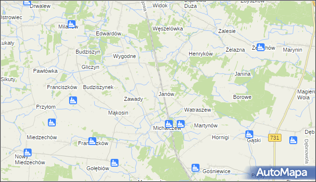 mapa Janów gmina Chynów, Janów gmina Chynów na mapie Targeo