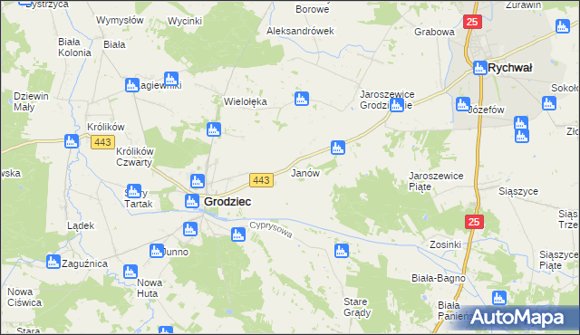 mapa Janów gmina Grodziec, Janów gmina Grodziec na mapie Targeo