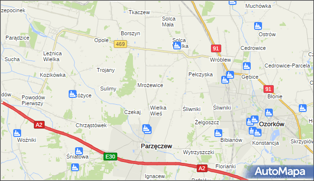 mapa Janów gmina Parzęczew, Janów gmina Parzęczew na mapie Targeo