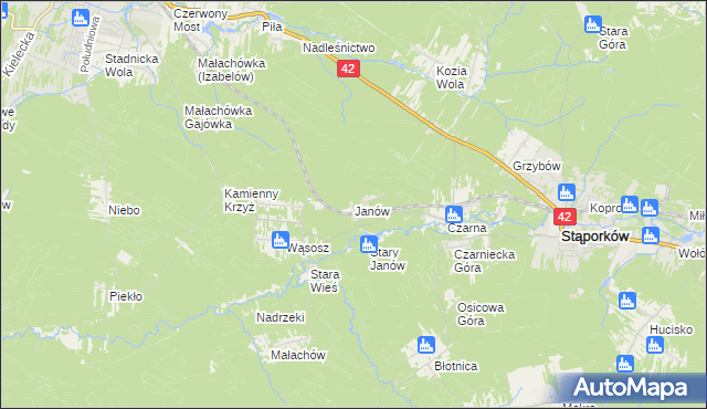 mapa Janów gmina Stąporków, Janów gmina Stąporków na mapie Targeo