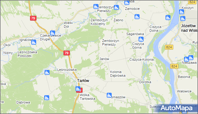 mapa Janów gmina Tarłów, Janów gmina Tarłów na mapie Targeo