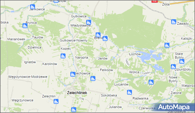 mapa Janów gmina Żelechlinek, Janów gmina Żelechlinek na mapie Targeo