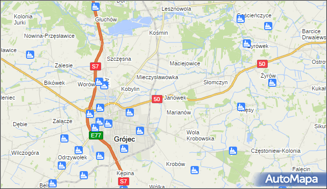 mapa Janówek gmina Grójec, Janówek gmina Grójec na mapie Targeo