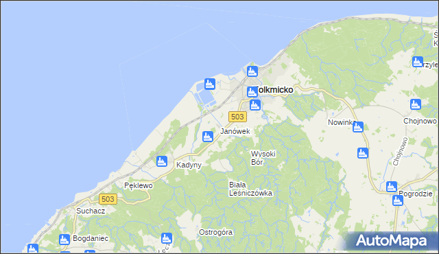 mapa Janówek gmina Tolkmicko, Janówek gmina Tolkmicko na mapie Targeo