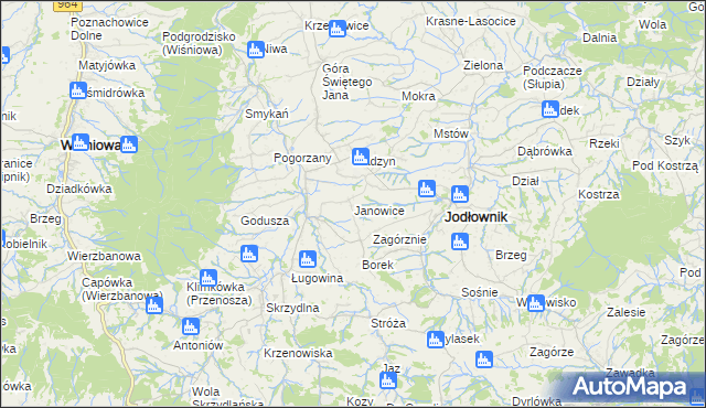 mapa Janowice gmina Jodłownik, Janowice gmina Jodłownik na mapie Targeo