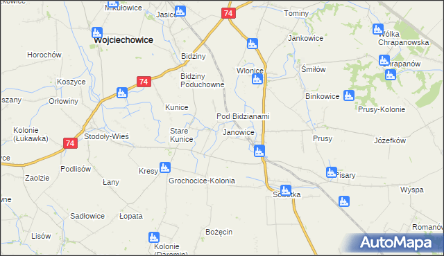 mapa Janowice gmina Ożarów, Janowice gmina Ożarów na mapie Targeo