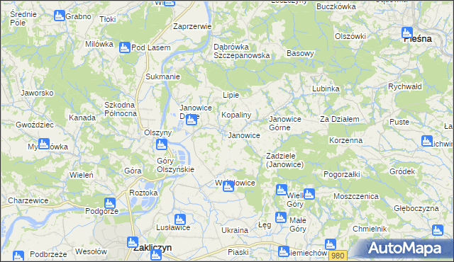 mapa Janowice gmina Pleśna, Janowice gmina Pleśna na mapie Targeo