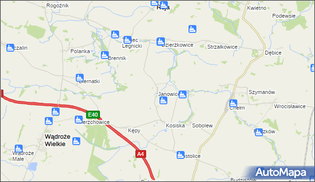 mapa Janowice gmina Ruja, Janowice gmina Ruja na mapie Targeo