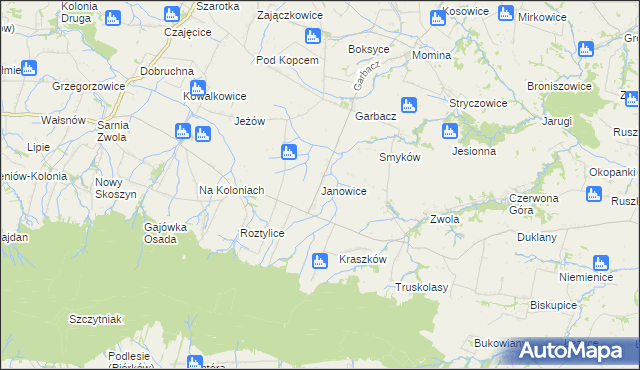 mapa Janowice gmina Waśniów, Janowice gmina Waśniów na mapie Targeo
