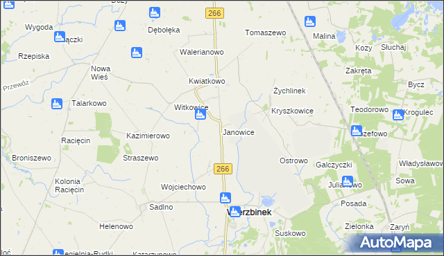 mapa Janowice gmina Wierzbinek, Janowice gmina Wierzbinek na mapie Targeo