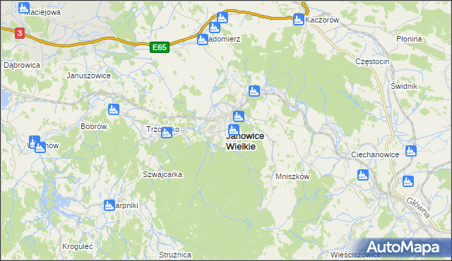 mapa Janowice Wielkie, Janowice Wielkie na mapie Targeo